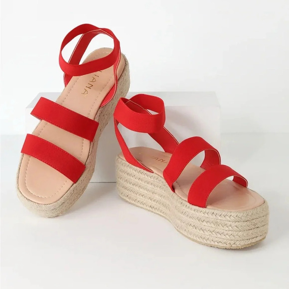 Lulus Shoes - NWT Lulu’s Red Platform Espadrille Sandal Sz 7